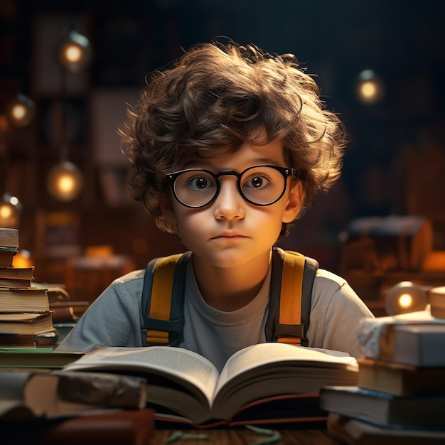 Ein kluger Junge liest Bücher Generative Ai