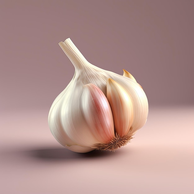 Ein Knoblauch, der auf einem rosa Hintergrund platziert wurde