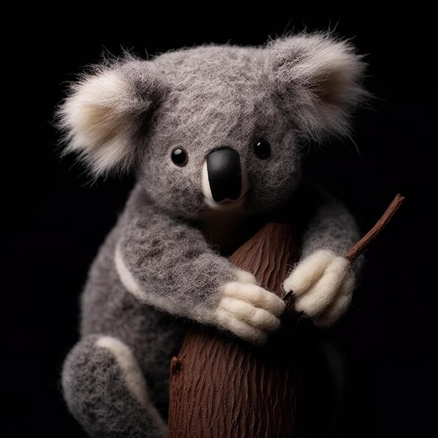 ein Koala-Bär mit einem Stock im Maul