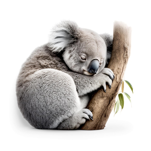 Ein Koala, der auf einem Baum mit einem Zweig schläft, der Koalas sagt.
