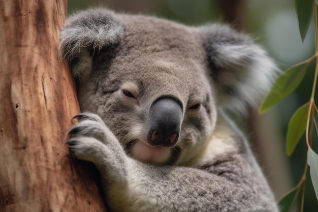 Ein Koala, der auf einem Baum schläft
