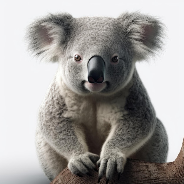 Ein Koala sitzt mit ausgestreckter Zunge auf einem Ast.