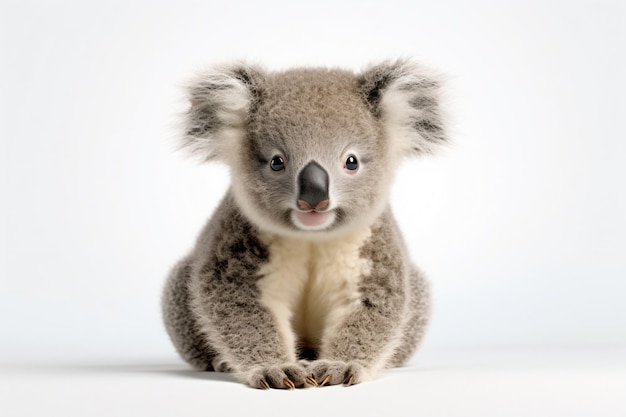 ein Koalabär, der auf einer weißen Oberfläche sitzt