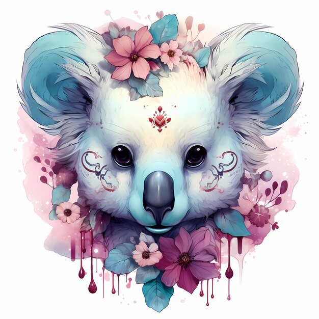 ein Koalabär mit Blumen und einem Bild eines Koalas darauf