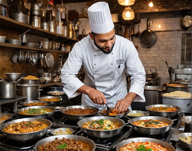 ein Koch bereitet Essen in einer Küche vor