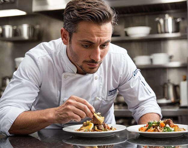 ein Koch in einer Küche bereitet Essen vor