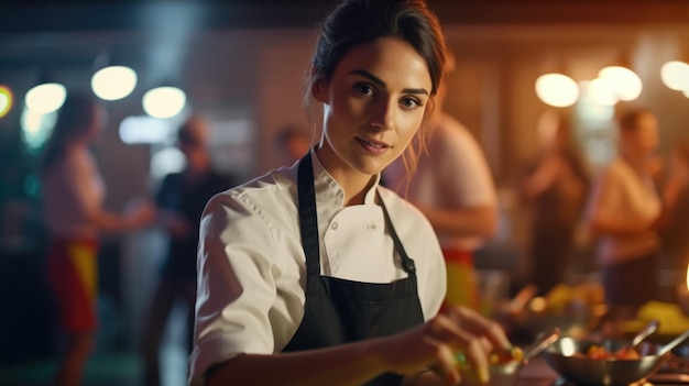 Ein Koch in einer Restaurantküche mit Kochschürze