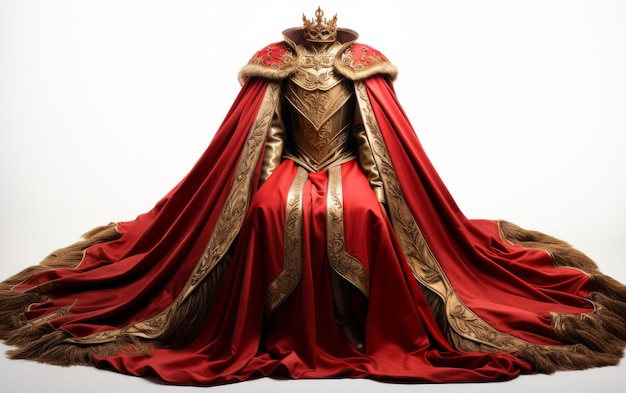 Ein königliches rotes und goldenes Kleid, geschmückt mit einer Krone