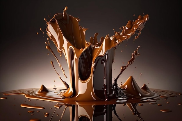 Ein köstlich schmelzender Schokoladenspritzer, heiße Schokolade, Kakao oder Kaffeespritzer. Tasty oder Schokoladentag