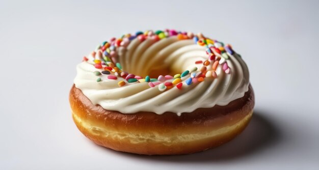 Ein köstlich verlockender Donut mit einem Wirbel von Glasur und farbenfrohen Sprinkles