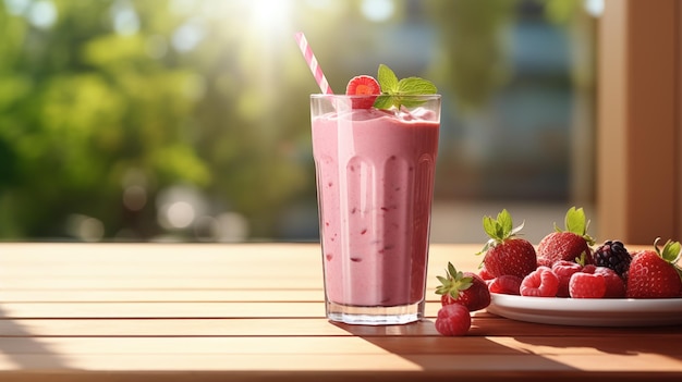 Ein köstlicher Beeren-Smoothie, garniert mit Himbeeren und Minze