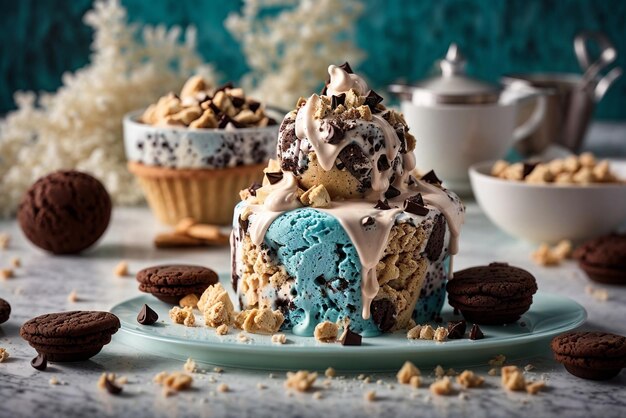 Ein köstlicher Blaubeer-Traumkuchen mit cremigem Frost und knusprigen Schokoladen-Keksbrüchen