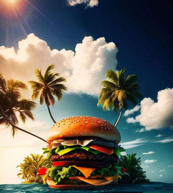 Foto ein köstlicher burger mit aussicht auf die insel