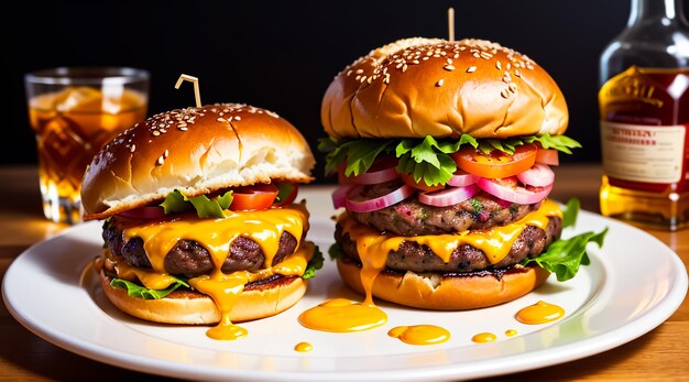 ein köstlicher dreifacher Fleischburger mit Speck und gelbem Käse