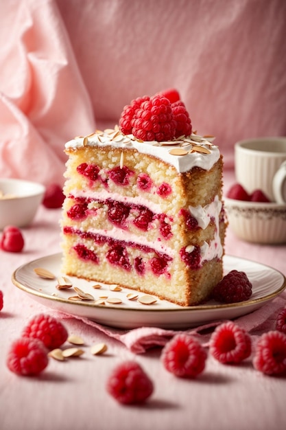 Ein köstlicher Himbeer-Backwell-Kuchen mit Schichten von flauschigem Schwamm und würziger Himbeermarmelade