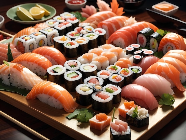 ein köstlicher Sushi-Teller mit einer Auswahl an Nigiri Maki und Sashimi