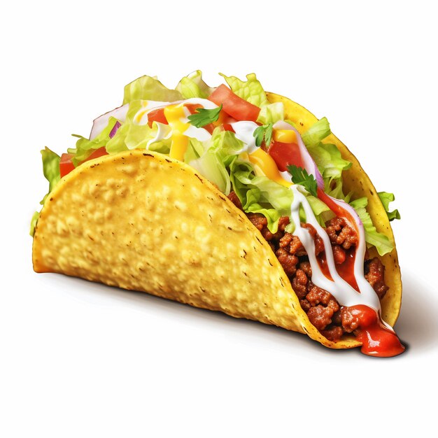 Ein köstlicher Taco auf einem isolierten weißen Hintergrund