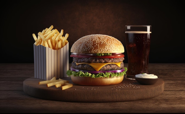 Ein köstliches Fast-Food-Menü mit Cheeseburger und ungesundem Essen wird erstellt