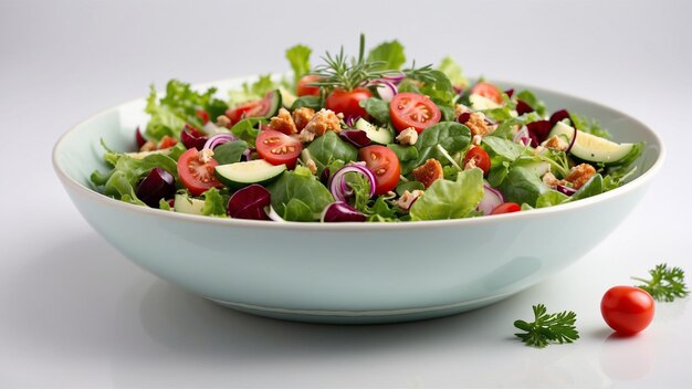 Ein köstliches Salatgericht auf weißem Hintergrund