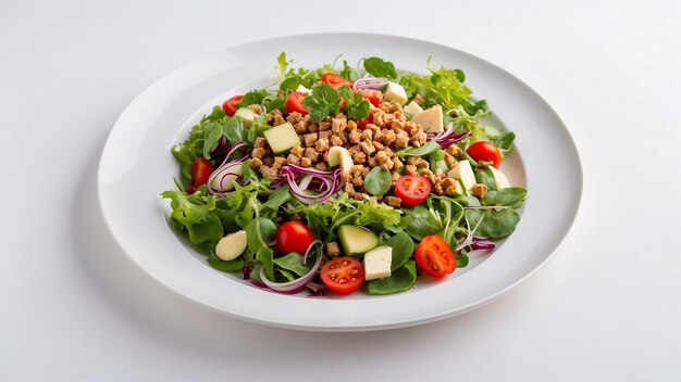 Ein köstliches Salatgericht auf weißem Hintergrund