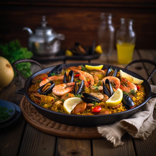 Foto ein köstliches spanisches reisgericht paella, das von ki generiert wurde