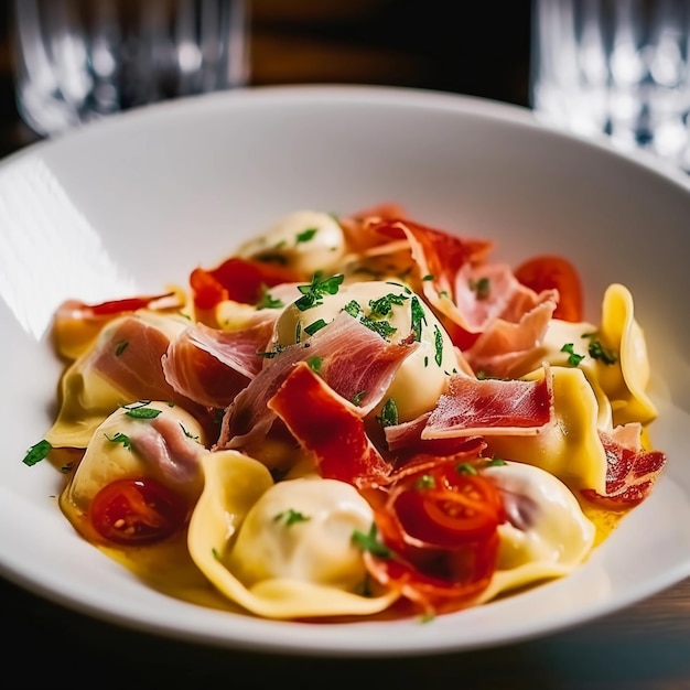 Ein köstliches Tortellini Panna e Prosciutto in einem Restaurant