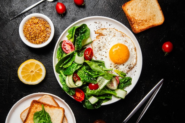 Ein köstliches und nahrhaftes Frühstück, gebratener Eiersalat und Toast