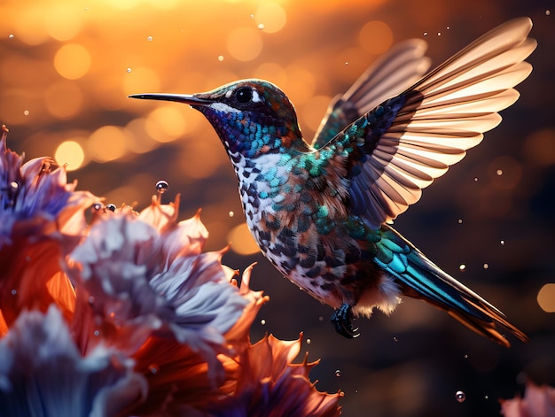 Ein Kolibri schwebt in der Nähe einer Blume