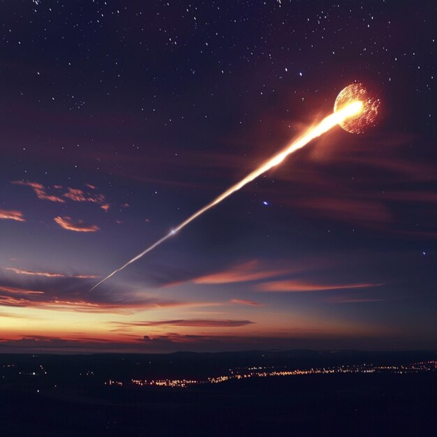 ein Komet fliegt durch den Nachthimmel mit einer Wolke am Himmel