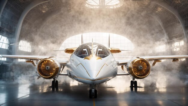 Ein kommerzielles Flugzeug, das in einem Hangar geparkt ist