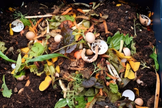 Foto ein kompostbehälter für würmer, gefüllt mit abfällen und würmern