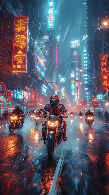 Ein Konvoi futuristischer Motorradrennen Hintergrund