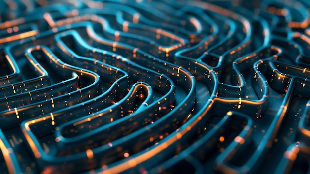 Ein konzeptuelles Bild eines neuronalen Netzwerks als Labyrinth, das die Komplexität und Komplexität der künstlichen Intelligenz symbolisiert