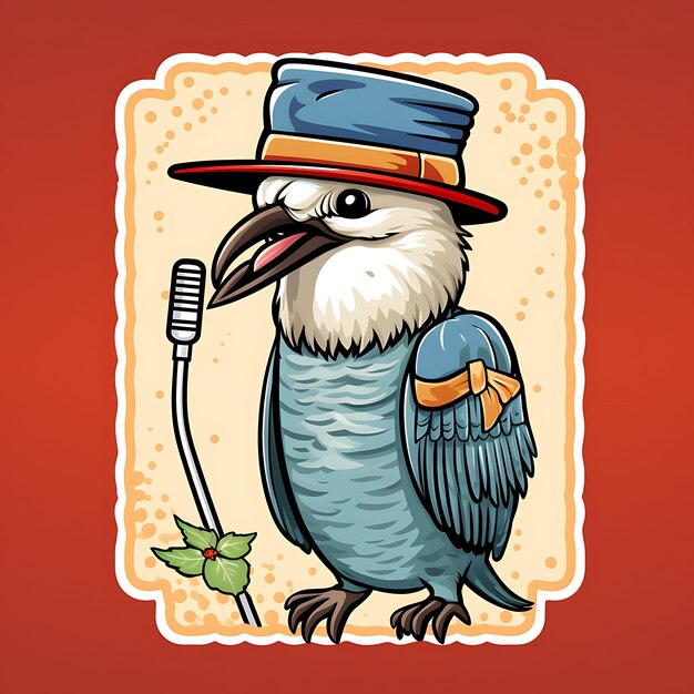 Foto ein kookaburra-vogel mit einem komikeranzug und einem bunten su 2d-illustrationsrahmen porträtdesign