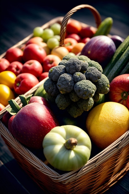 Ein Korb gefüllt mit vielen verschiedenen Obst- und Gemüsesorten