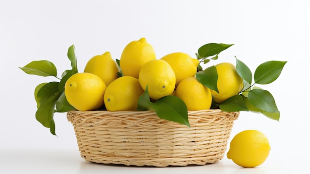 Ein Korb mit frischen Zitronenfrüchten auf weißem Hintergrund