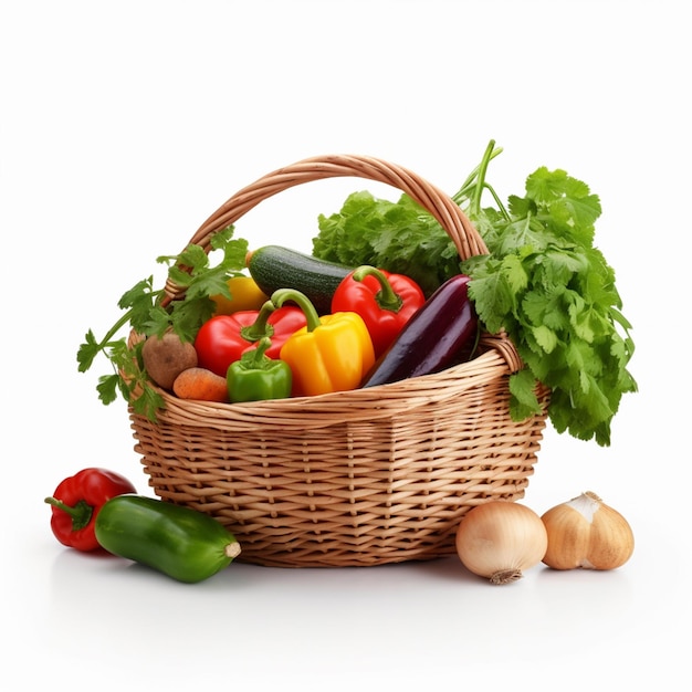 Ein Korb mit Gemüse auf weißem Hintergrund