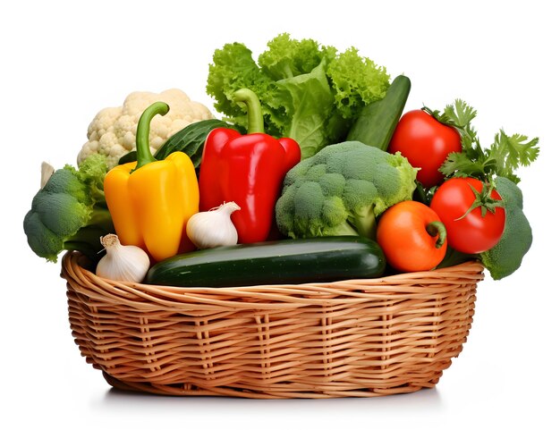 ein Korb mit Gemüse, einschließlich Zucchini-Pfeffer und Sellerie