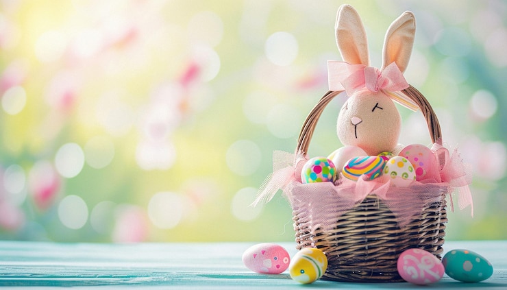 Foto ein korb mit ostereiern ein wunderbarer hintergrund für ostern