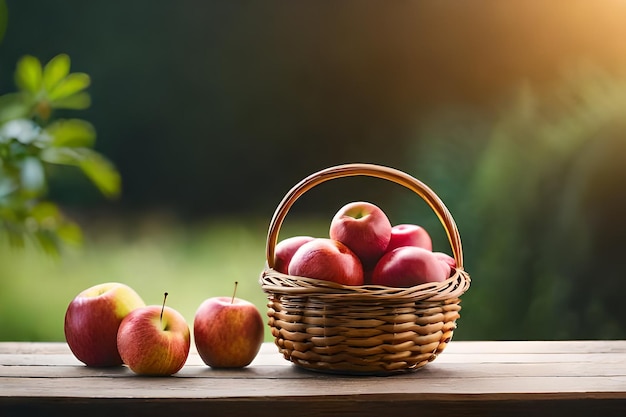 Ein Korb mit Äpfeln und ein Korb mit Äpfeln auf einem Tisch.