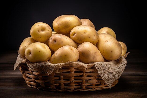 Foto ein korb mit rohen kartoffeln auf einem isolierten hintergrund