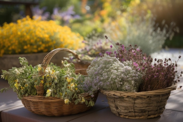 Ein Korb mit trockentoleranten und einheimischen Pflanzen, die zum Verkauf bereit sind, erstellt mit generativer Ai