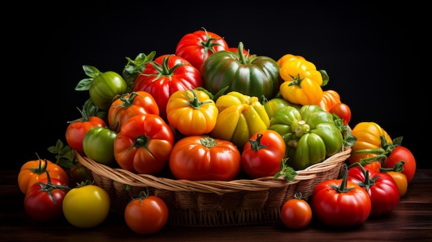 Ein Korb überfüllt mit einer Vielzahl von Erbstücken-Tomaten