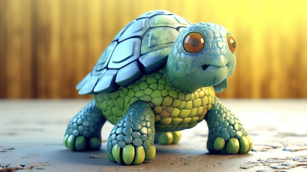 ein kostenloses Foto des 3D-gerenderten Schildkrötendesigns