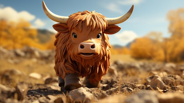 ein kostenloses Foto des niedlichen 3D-Stier-Cartoon-Designs