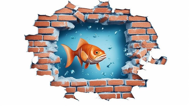 ein kostenloses Foto eines 3D-gerenderten Fisches an der Wand