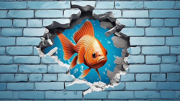 ein kostenloses Foto eines 3D-gerenderten Fisches an der Wand