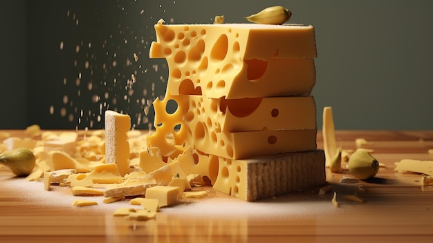 ein kostenloses Foto von 3D-gerenderten Käsestücken