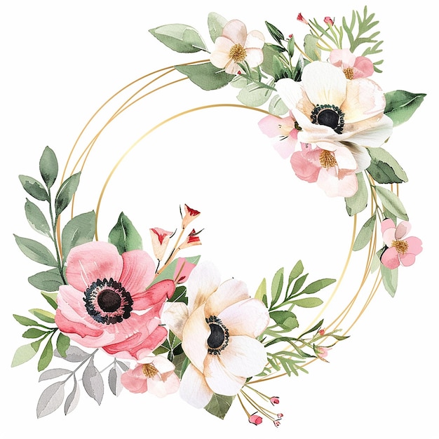 ein Kranz aus Blumen und Blättern mit einem Blumenrahmen
