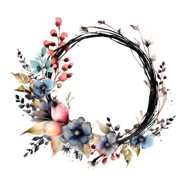 Ein Kranz mit Blumen und Blättern und ein Kranz, auf dem "Frühling" steht.